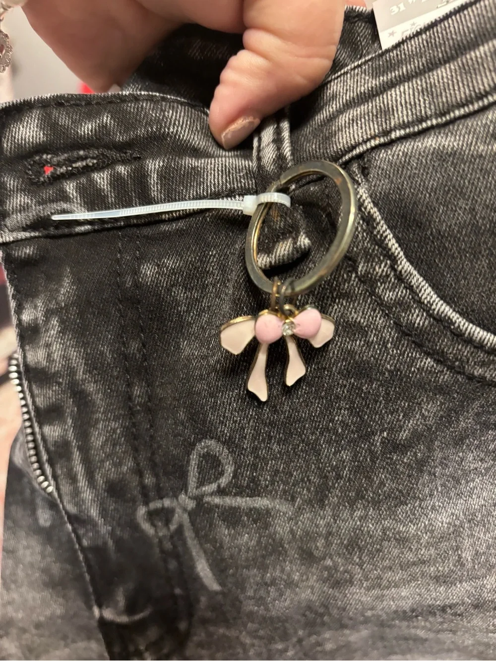 High-Rise Black Washed women Jeans with Subtle Bow Print